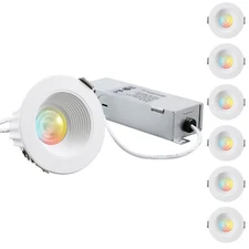 6 PACK 3000K/5CCT 2 Inch LED Recessed Light with J-Box, Anti-Glare Baffle Trim