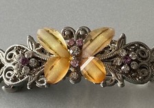 Butterfly Hair Barrette Metal Silver Pink Jewels Yellow Floral Heart Swirl Clip