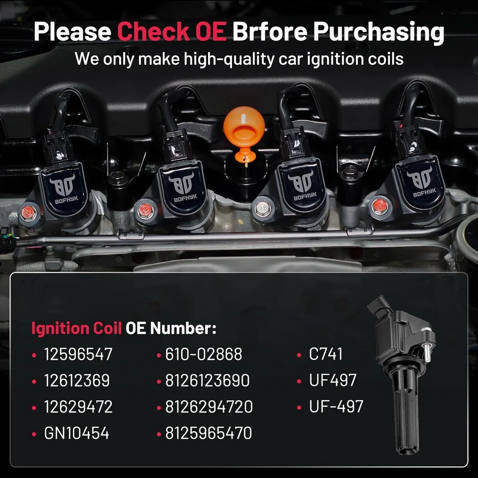 Pack of 6 Ignition Coil For Hummer H3 2007 2008 2009 H3T 2009 2010 L5 3.7L UF497 Foto 4 de 4