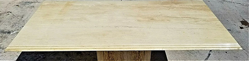 Mesa de comedor MCM ELLO estilo vintage pulido italiano mármol travertino 80" x 39" Foto 4 de 4