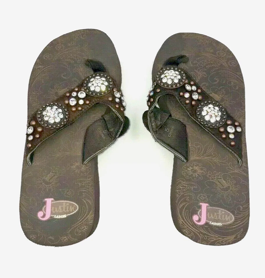 Sandalias Justin Chanclas Audrey Cebra y Pelo de Becerro Brumoso Negro y Marrón 2 Pares Foto 3 de 4