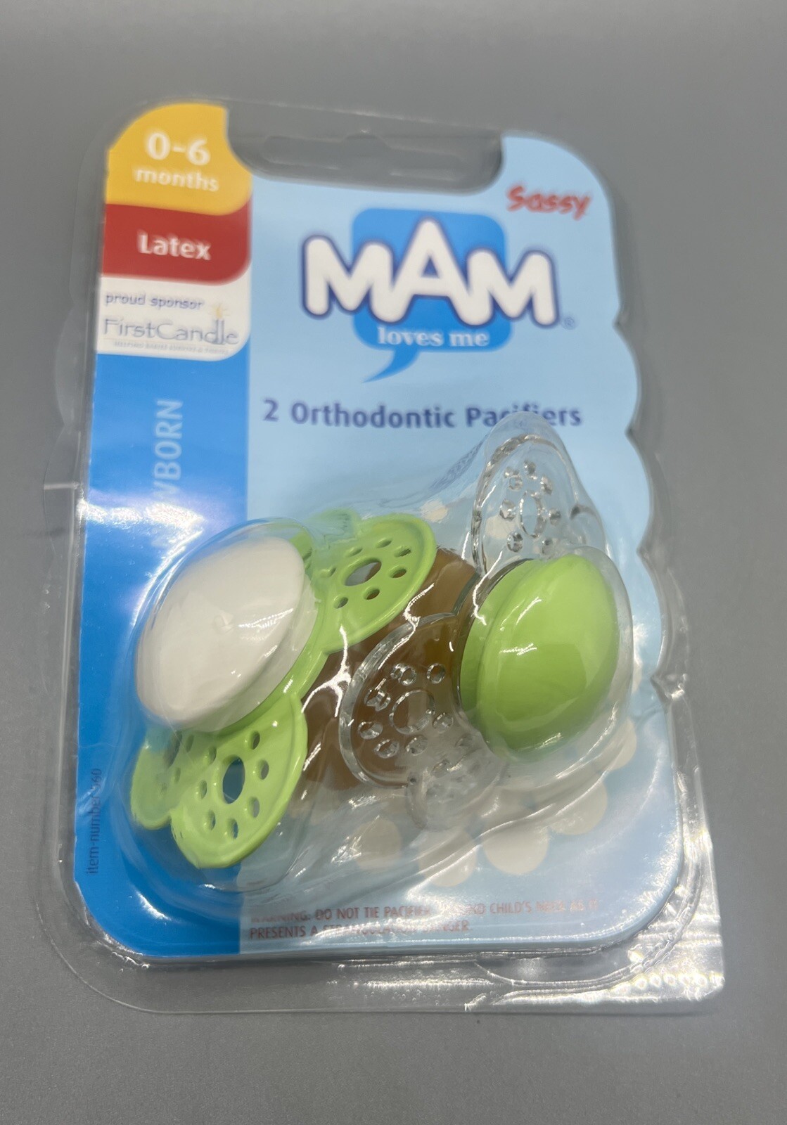Vintage Sassy MAM Classic Latex Pacifiers White & Green ~ Sealed Newborn New