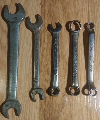 5 Vintage Schraubenschlüssel S-K, Wizard, Herbrand, KAL, Markenlos Open & Closed End - Bild 1 von 5