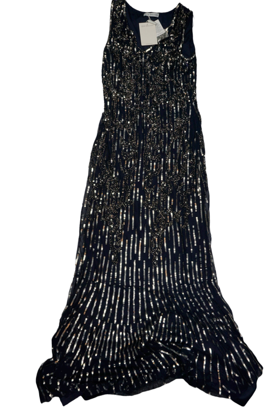 Gina Bacconi Women's Alundra Beaded Maxi Dress Cocktail, Navy.12 UK