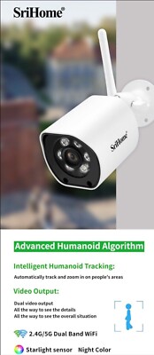 SriHome Security camera SH034C 4MP Waterproof, Humanoid detection 5G Wifi 