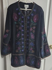 Vintage Linea Louis Dell’olio Black Embroidered Wool Blend Coat Jacket Size 2x
