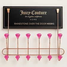 Juicy Couture Rhinestone Over The Door Hooks Pink Gold Glam Home Decor NEW