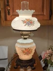 Vintage Fenton Embossed Roses Milk Glass Table Lamp Puffy Rose Design Parlor