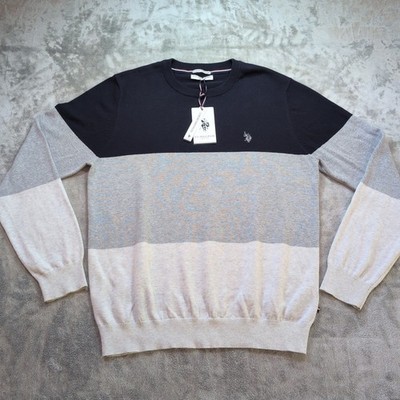 US Polo Assn Luxus Strick Herren XL Pullover Cardigan Tri Colour Pulli
