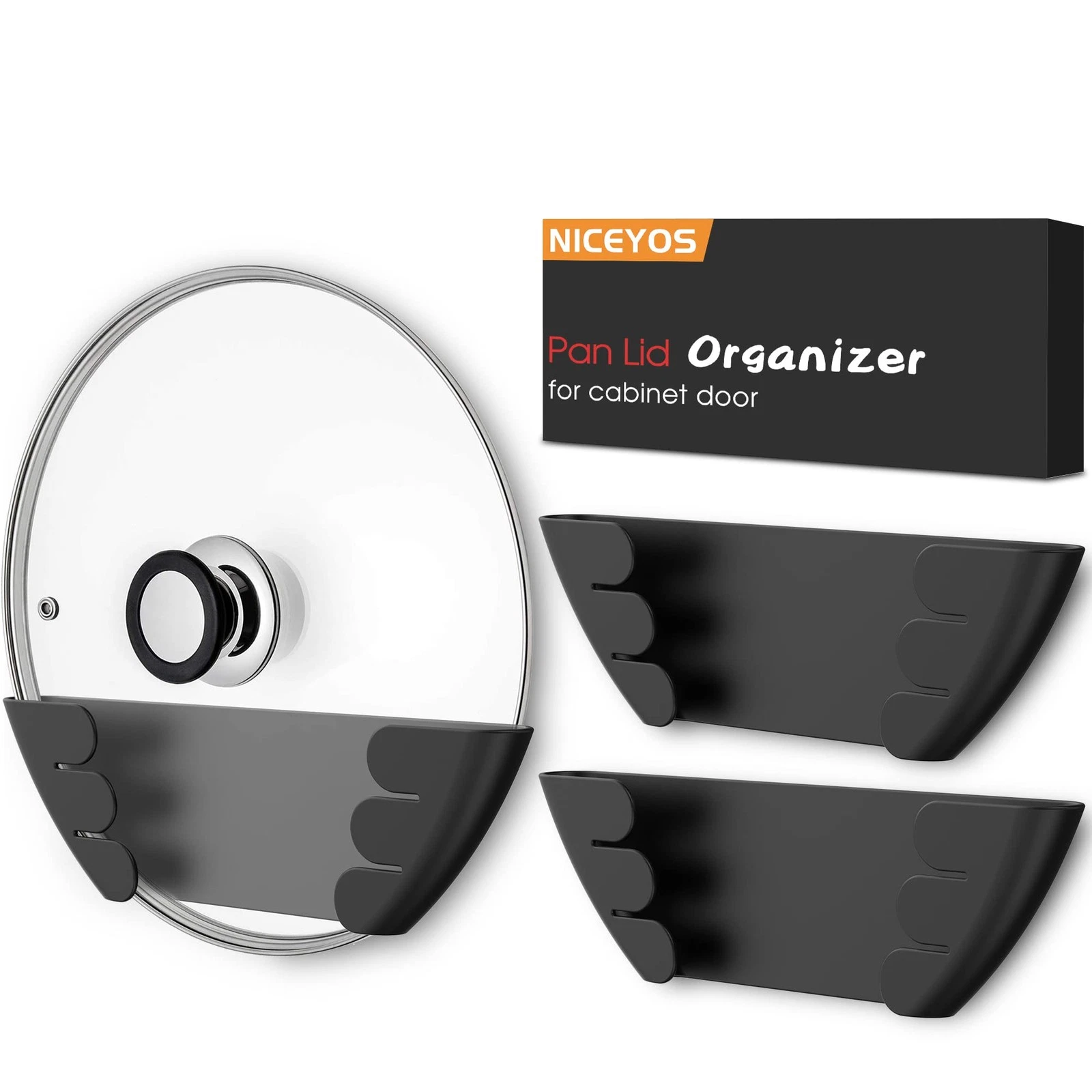 Universal Pot Lid Organizer for Cabinet - Upgraded Patented 3 Pack Inside Cab...
