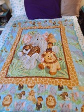 Handmade Jungle Safari Baby Toddler Quilt Blanket Lion Elephant Giraffe 45x60 In