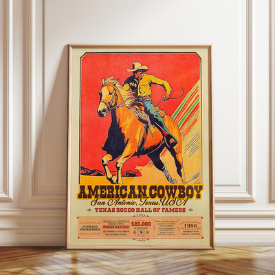American Cowboy Rodeo Poster Vintage Western Wall Art Unframed
