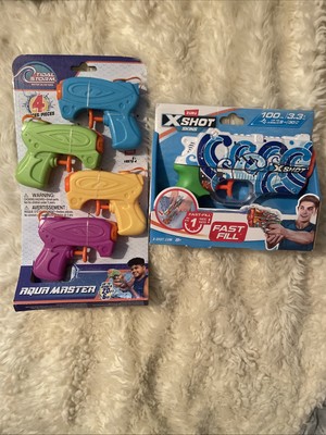 Zuru X-Shot Skins Fast Fill Water Gun + 4 Aqua Master Water Blasters. NEW