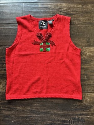 Michael Simon Event-2004-Red Sleveless V Neck Christmas Sweater- MED
