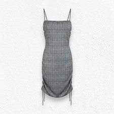 Y2K Vintage Black White Houndstooth Plaid Windsor Mini Bodycon Dress Size Small