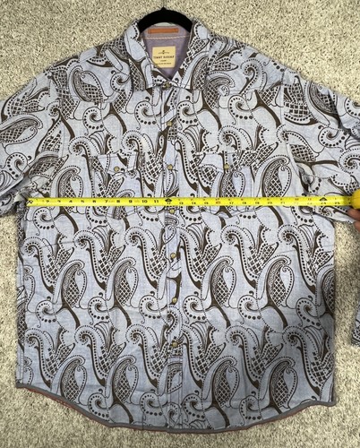 Tommy Bahama Jeans Shirt Mens XL Blue Paisley Pearl Snap Flip Cuff 100% COTTON - Picture 2 of 8