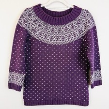 Talbots Purple Wool Cotton Blend Fair Isle Cozy Sweater - Womens Size Medium