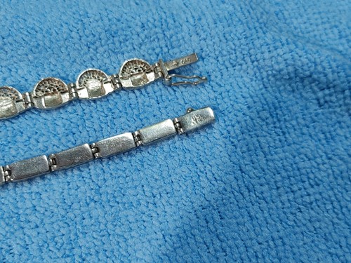 Set Of 2 Vintage 7.5" Lapis Lazuli Inlaid Sterling Silver Bracelets - Picture 6 of 8