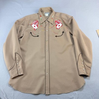 Vintage H Bar C California Ranchwear Royal Flush Western Snap Shirt Tan 17.5 XL