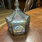 VINTAGE IRIDESCENT CARNIVAL GLASS TRINKET Candy BOX LIDDED JAR EAGLE & LONE STAR