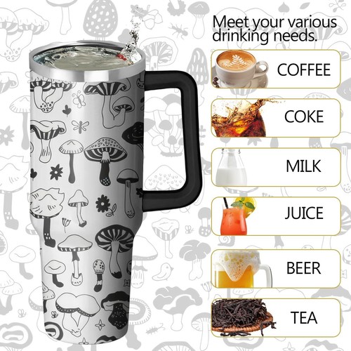 40oz Mushroom Tumbler with Handle and Straw, Gothic Stainless Steel Insulated... - Picture 4 of 7