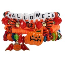 Halloween Bracelets Sets for Women, Gothic Layered Beaded Bracelets, Bat Pumpkin