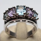Vintage Sterling Silver Topaz Amethyst 5-Stone Band Sz 8.5 6.5g