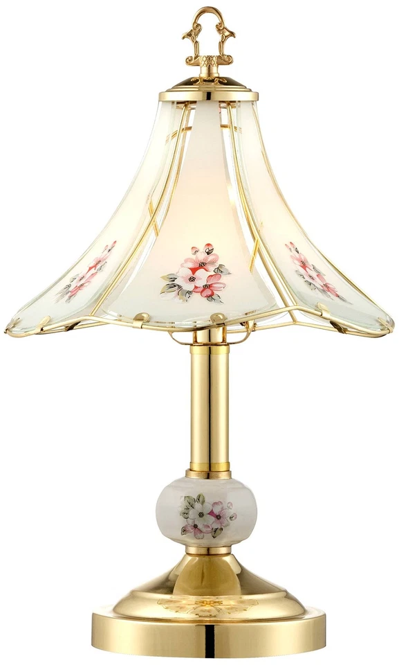 Lámpara de mesa tradicional de 16" de alto latón floral vidrio táctil en el dormitorio Foto 2 de 4
