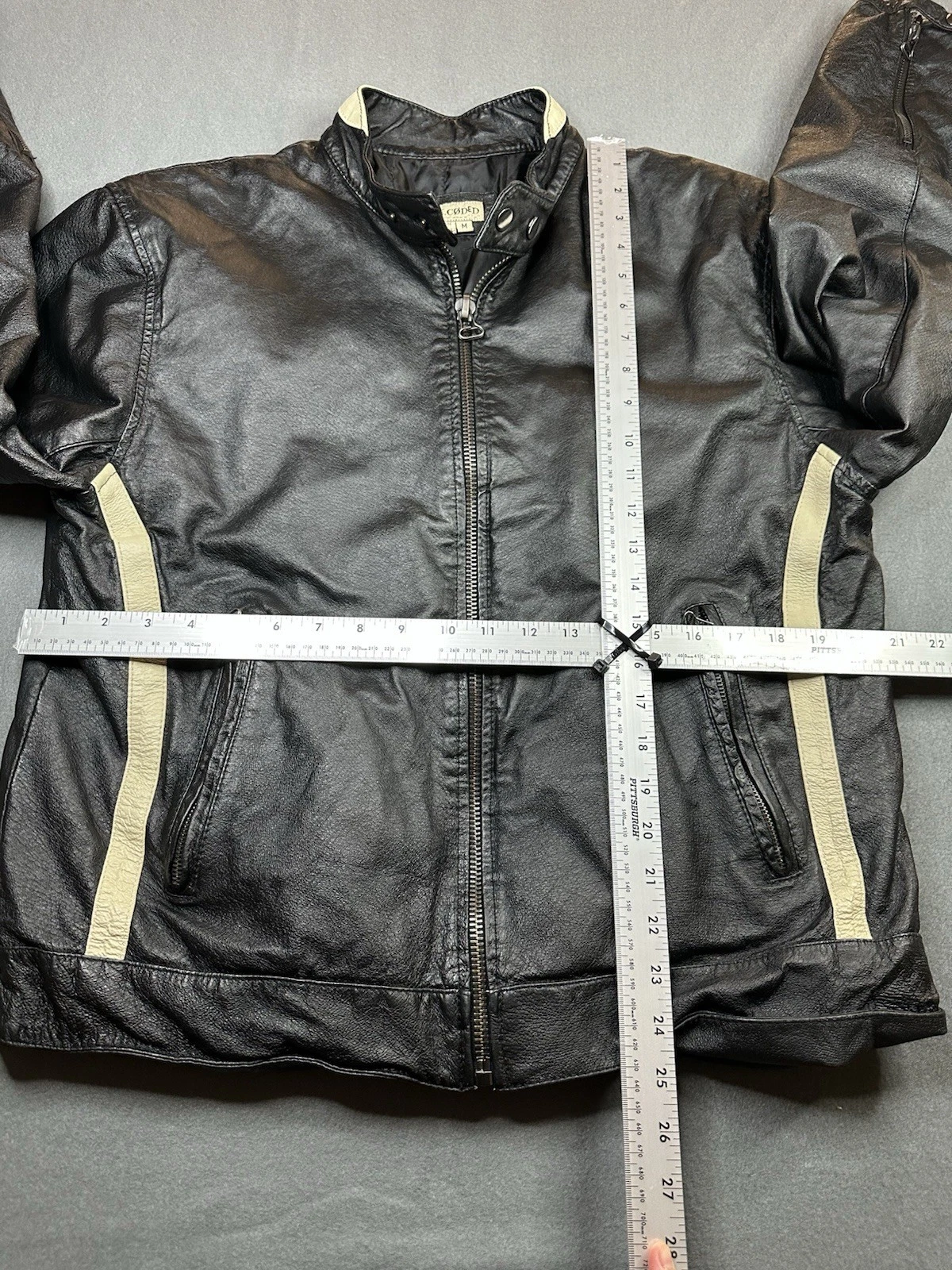 Vintage De-coded Black With Stipe Leather Jacket Mens Size M image 7