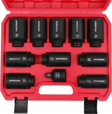 1/2 Drive Deep Impact Socket Set: 11-Piece Metric Size Wheel Axle Nut Large 