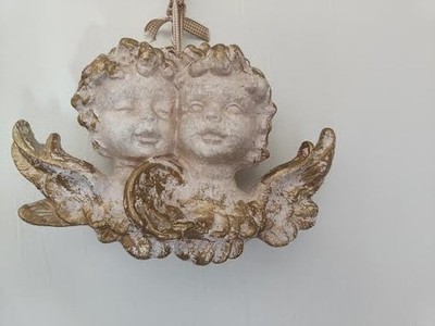 Doppel Engel beige und gold zum Aufhängen