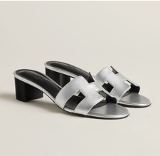 Brand new never worn hermes oasis sandals silver 37.5