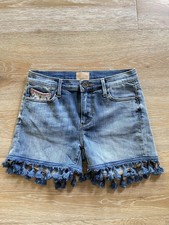 Driftwood Connie Embroidered Fringe Jean Shorts Sz 25 Boho Festival Stage Coach