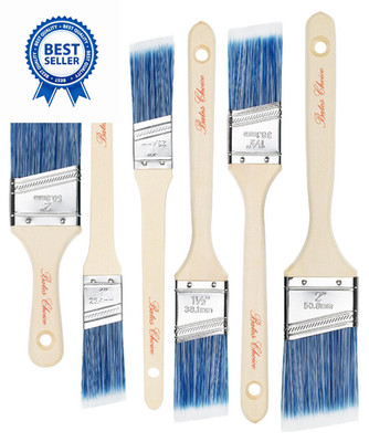 Bates Paint Brushes - 6 Pack, 1'', 1.5'', 2'' Angle Brushes, 4 Blue