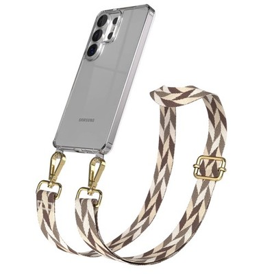Hülle mit Band für Samsung Galaxy S26 Ultra Schutzhülle Umhängekette Taupe Gold