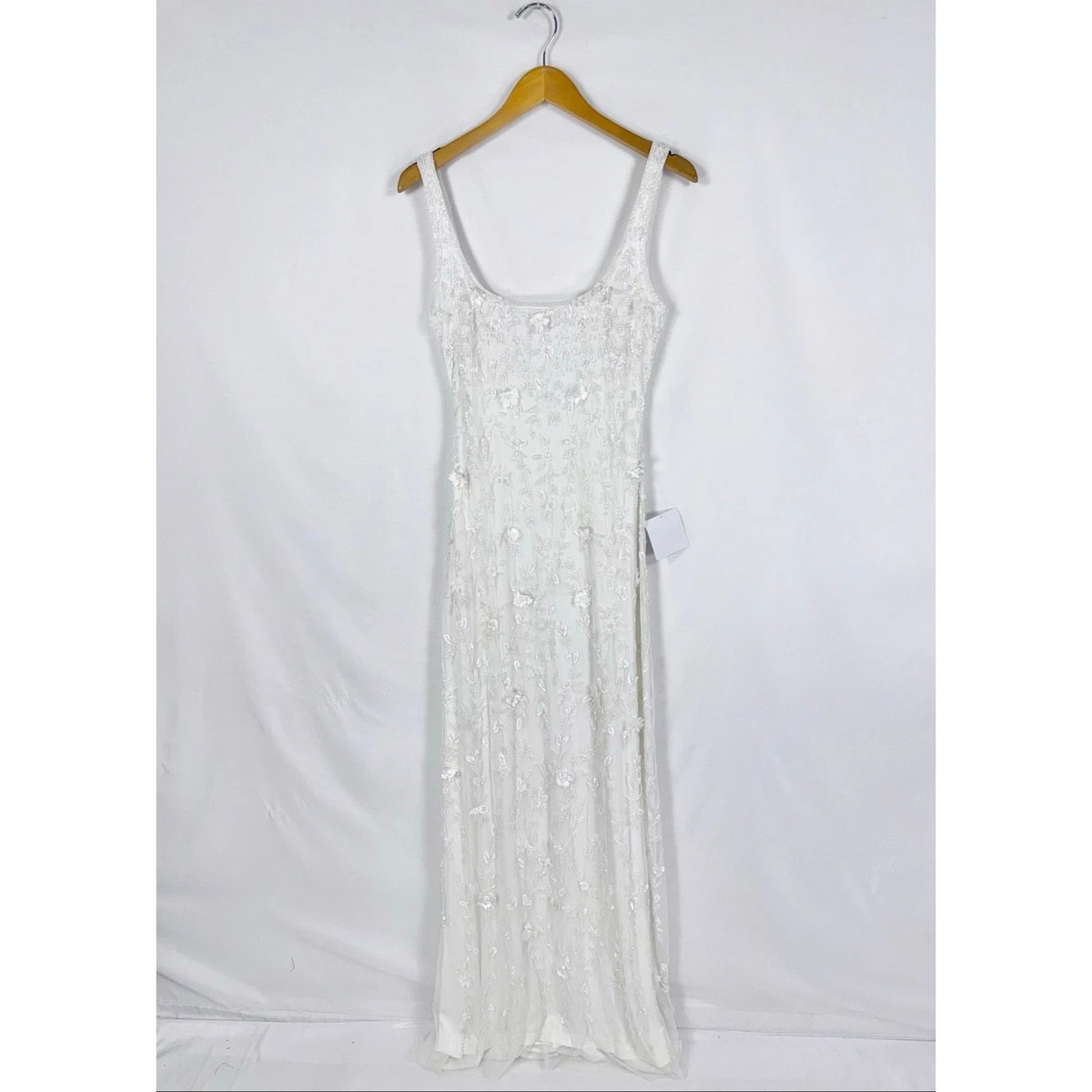 extraordinary glamour white 3d floral beaded backless maxi dress Embroidered Beads Featured A-line Wedding Gown with Mesh Long Sleeve G –  Zandy's Boutique