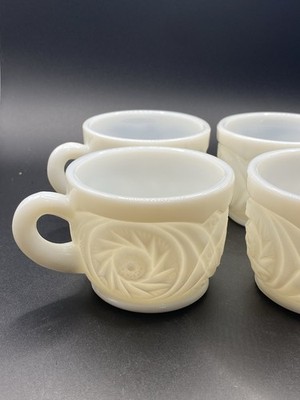 食器 McKee Milk glass punch Bowl cups set of 4 VTG McKee Concord Aztec Swirl