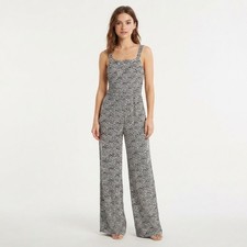 Kaileigh Sleeveless Jumpsuit Womens Small Black White Leopard Print Made in USA