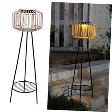 Outdoor Solar Rattan Floor Lamp with Plant Stands, Outdoor Patio Decor Plant 