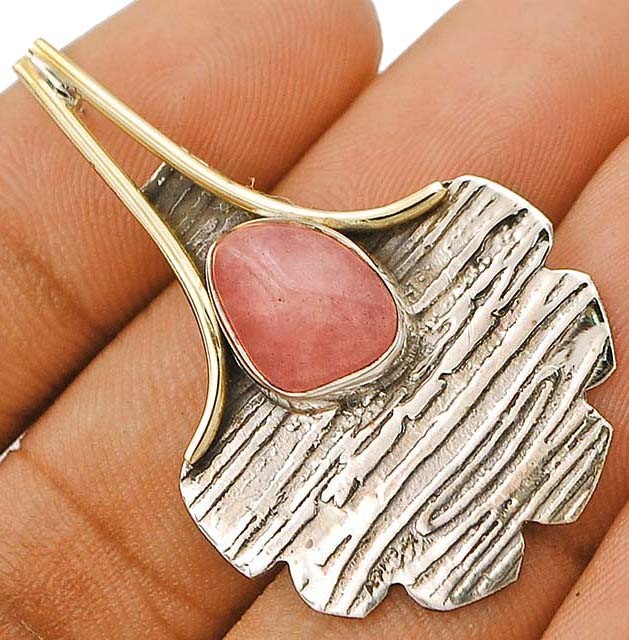 Natural Two Tone Rose Quartz Madagascar 925 Sterling Silver Pendant