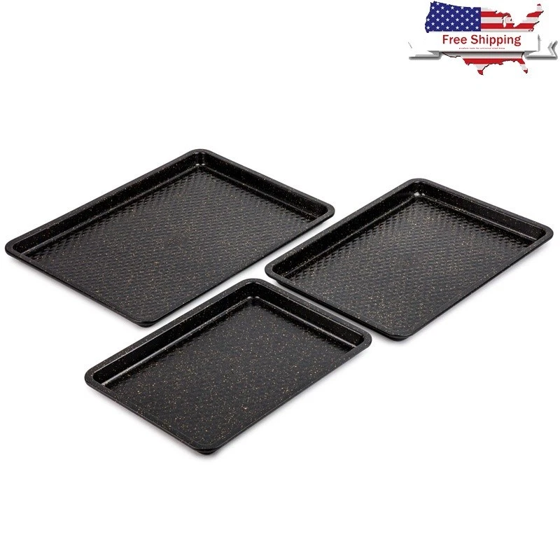 Nonstick Baking Sheet Pan Set 3 Piece Durable Easy Cleanup Even Cooking New