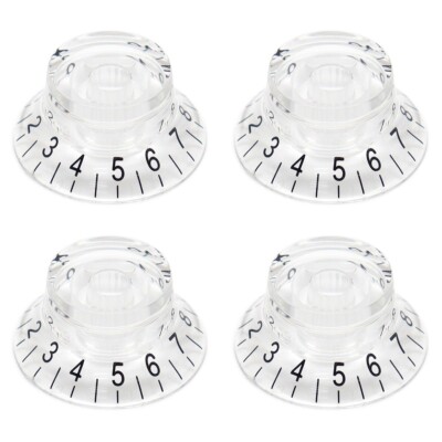 4Pcs Acrylic Top Hat Guitar Volume Tone Speed Control Knobs Clear/Black numbers