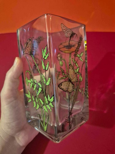 Glass Vase Hand painted Clear Rectangular Shaped Decorative - Picture 4 of 9