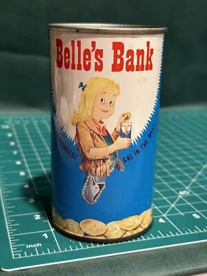 1960s BELLE'S BANK/BELFAST QUALITY BEVERAGES SODA BANK GREAT GRAPHICS TIN LITHO
