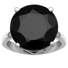 Solitaire 10MM Round Black Onyx 925 Sterling Silver Ring Valentine Gift For Her