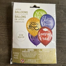 Graduation Multi Color Printed 12-inch Latex Balloons 15 Per Pack Decorations