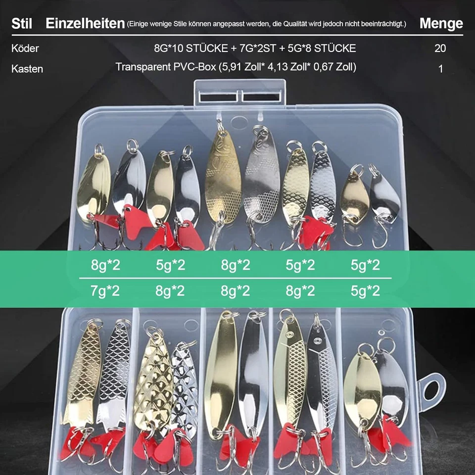 20 Stück Spinner Angeln Set Blinker Köder Hecht Forelle Zander Barsch Angelköder - Bild 2 von 4