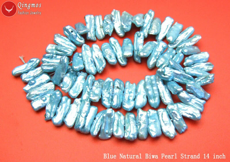 Contas soltas de pérola Biwa azul natural 15-25 mm para fazer joias fios faça você mesmo 14"" - Imagem 4 de 4