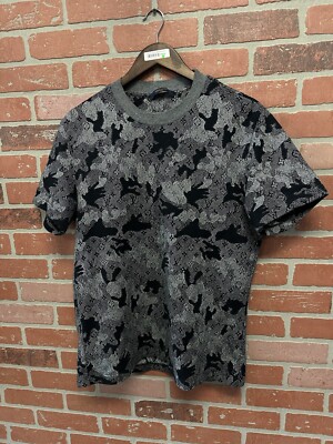 LOUIS VUITTON T-Shirt Camo Jacquard LV Monogram Tee Cotton Gray