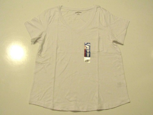 EDDIE BAUER V-Neck Short Sleeve White Pocket Shirt New Womens Large L - Bild 1 von 2